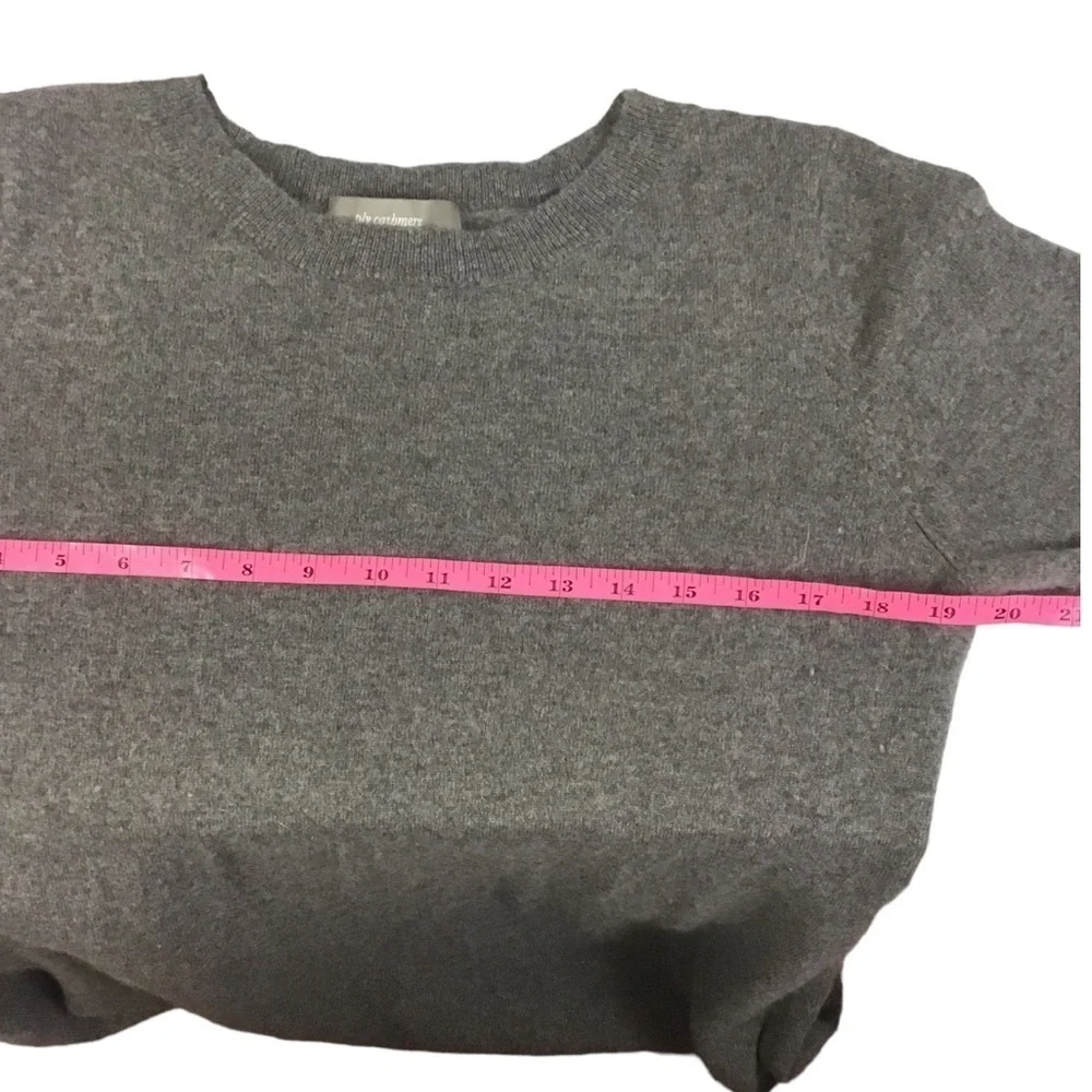 Ply Cashmere Women’s XL Crew Neck Gray Tunic Sweater Black Stripe on Back